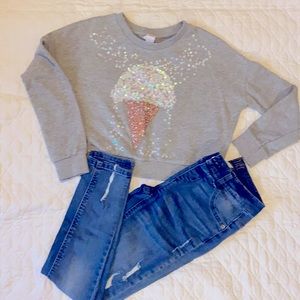 Justice girl sweater and skinny jeans outfit